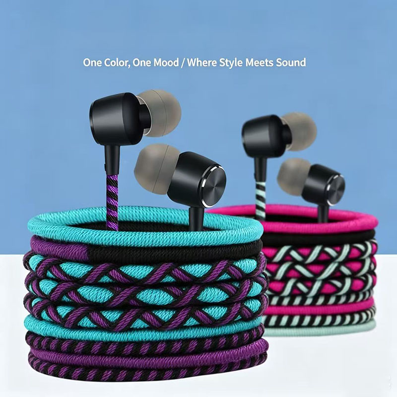 Audiophile Headphone Wired - หูฟังแบบมีสายถัก 3.5 มม. หูฟังชนิดใส่ในหูพร้อมไมโครโฟนควบคุมระดับเสียงชุดหูฟังสเตอริโอเบสสากลสำหรับสมาร์ทโฟน